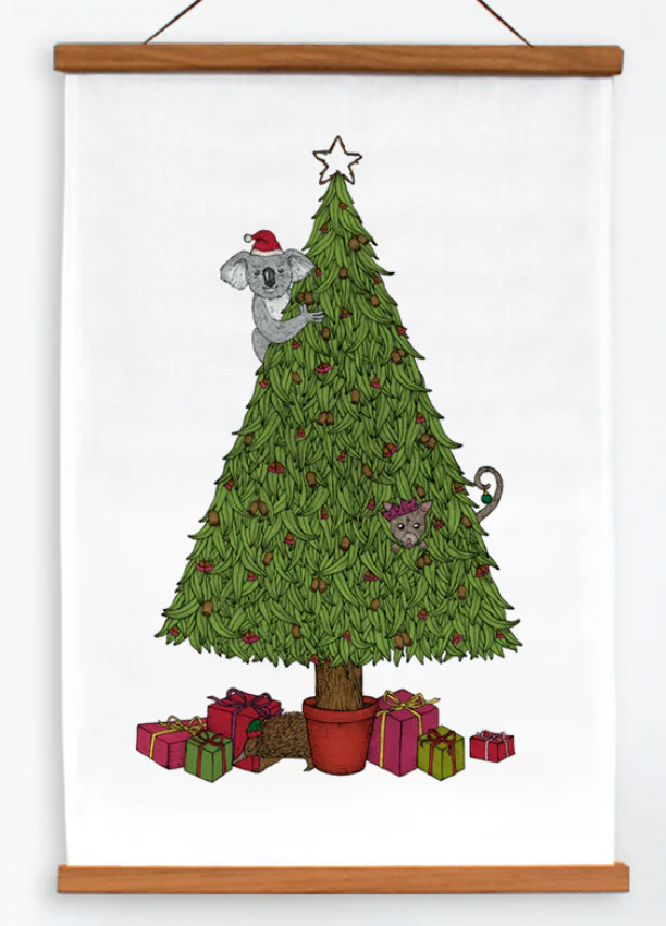 Australian Christmas Animals Art Tea Towel