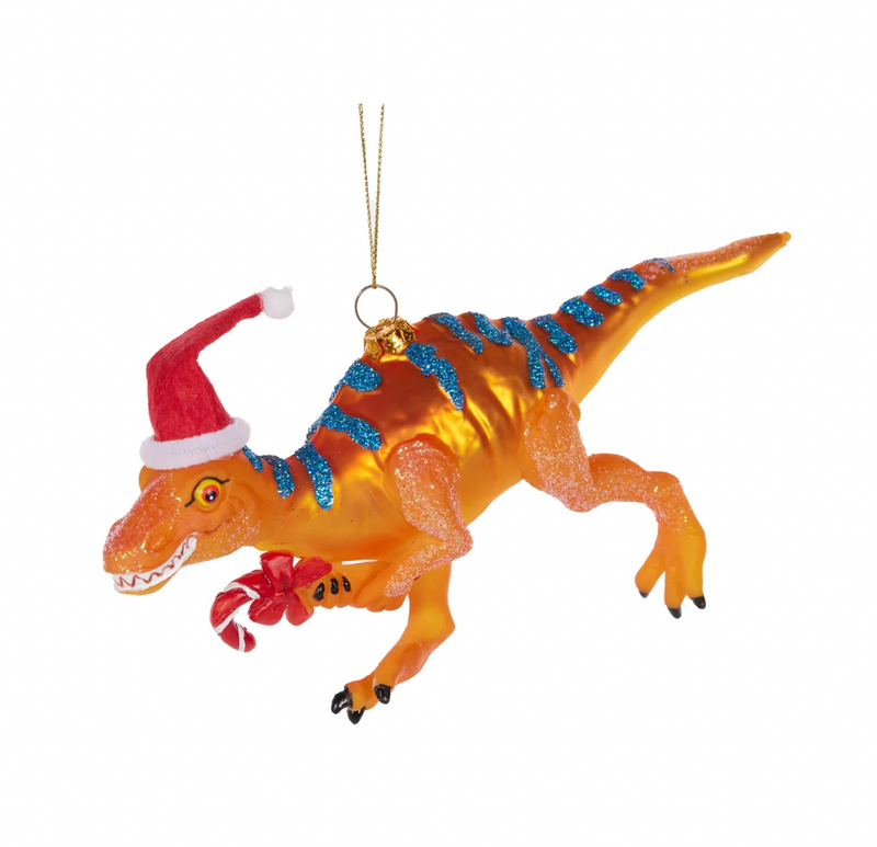 Glass Orange Dinosaur - Hanging