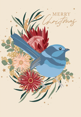 Merry Christmas Blue Wren Christmas Card