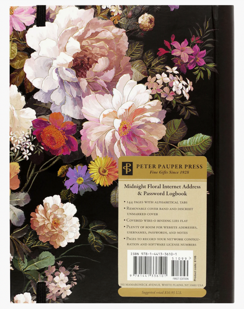 Midnight Floral Large Internet Address & Password Logbook