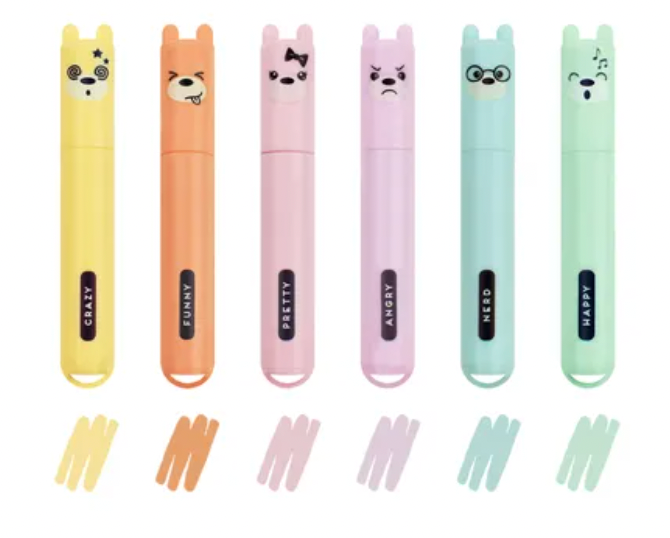 Teddy's Style Set of 6 Pastel Highlighters