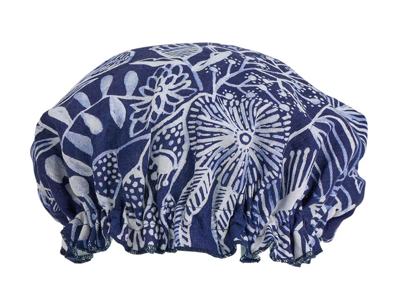 Linen Shower Cap - Navy Natives