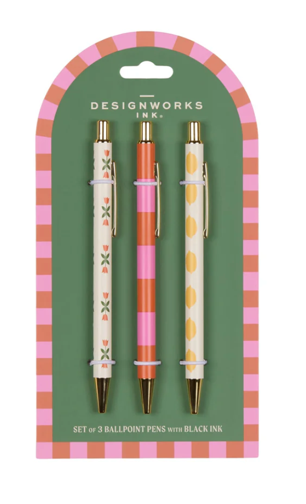 A Dopo Set of 3 Pens - Flower, Stripe, Lemon