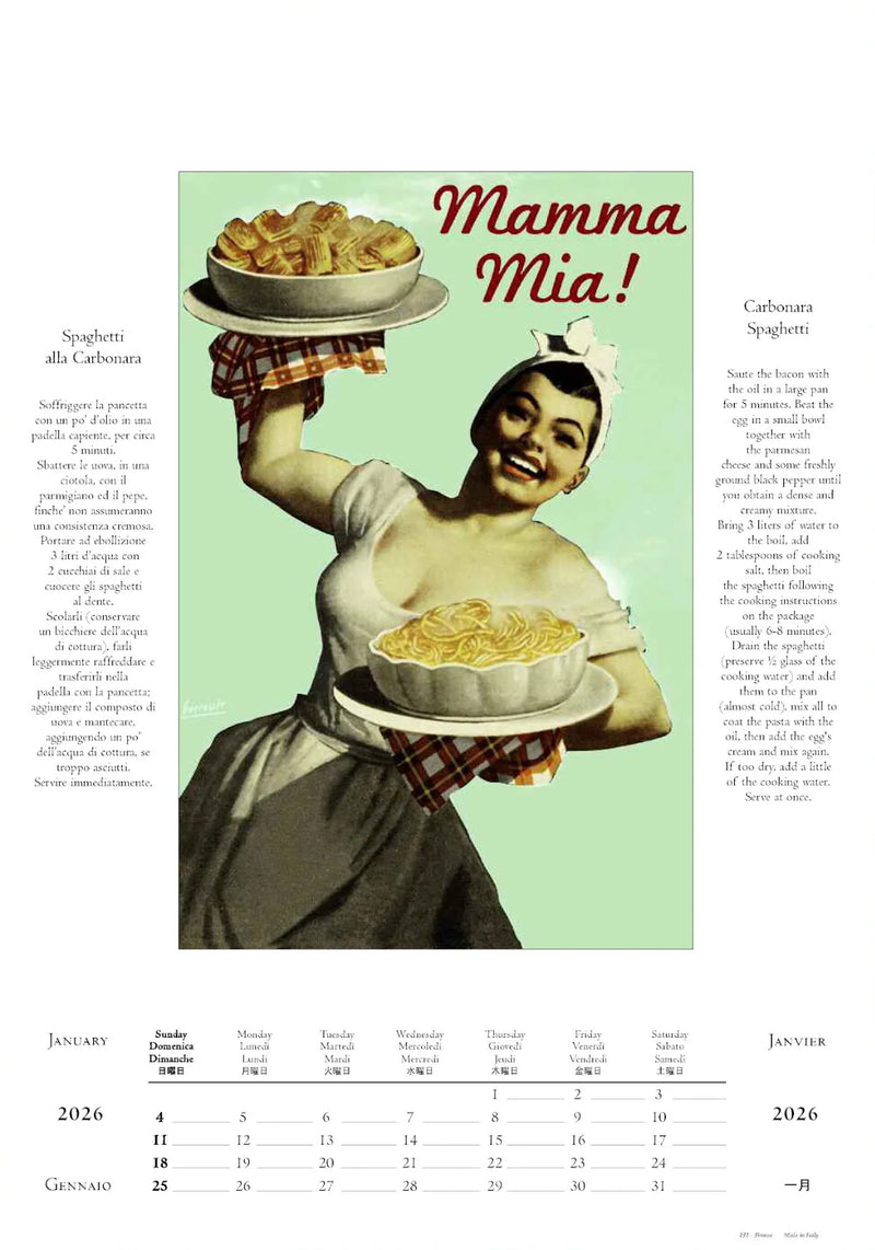 2026 Large Calendar - Cucina Italiana (With Recipes)