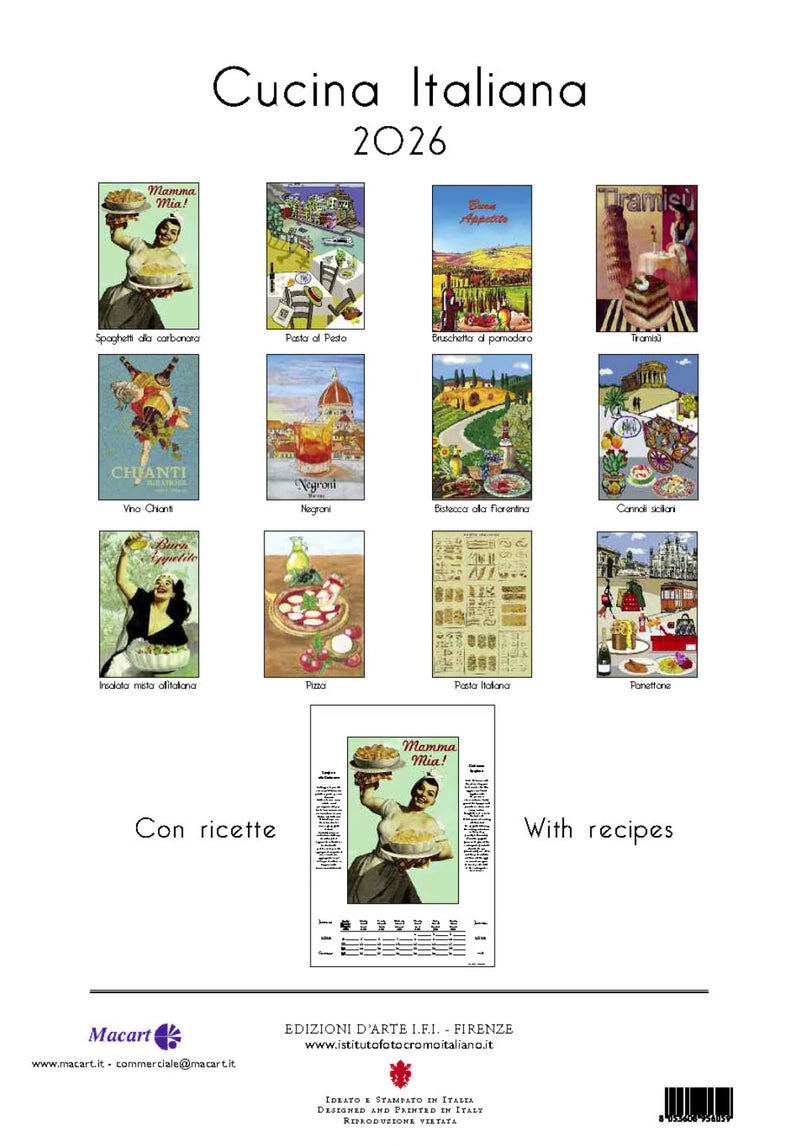 2026 Large Calendar - Cucina Italiana (With Recipes)