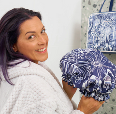 Linen Shower Cap - Navy Natives