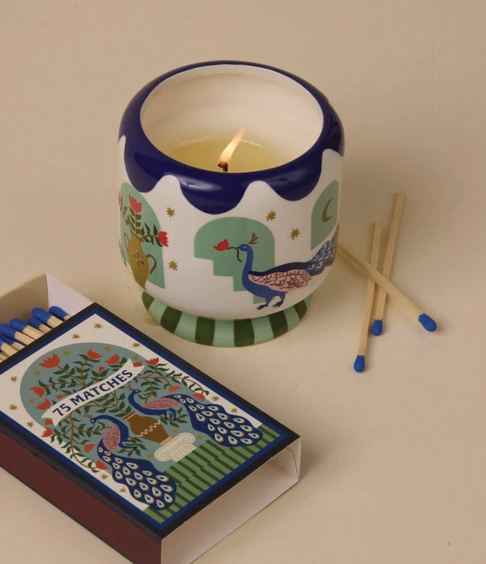 A Dopo 8 oz Handpainted "Peacock" Ceramic - Misted Lime