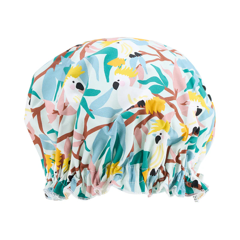 Cotton Shower Cap - White Cockatoos