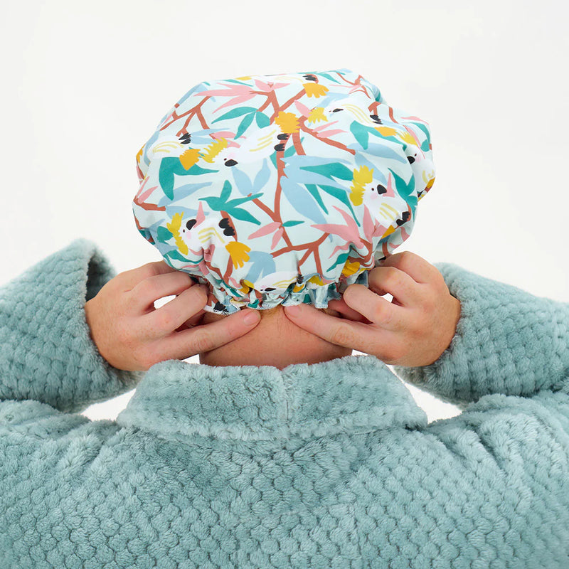 Cotton Shower Cap - White Cockatoos