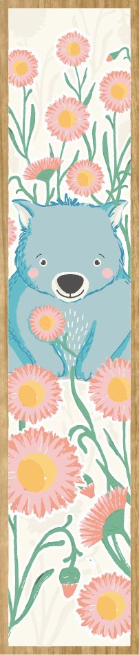 Australian Wood Bookmark - Cute Wombat & Flowers