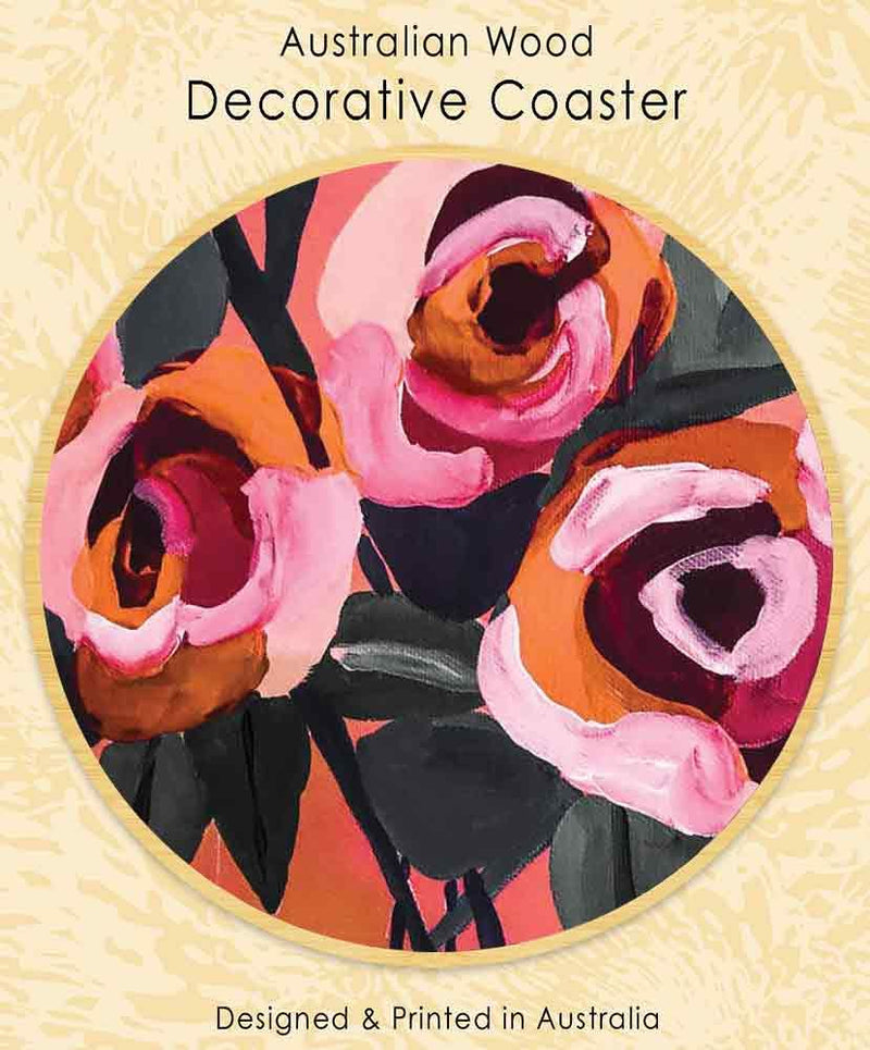 Australian Wood Decorative Coaster - Vintage Roses
