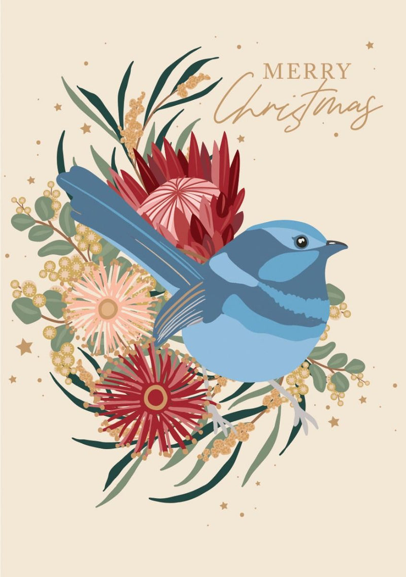 Christmas Blue Wren Card