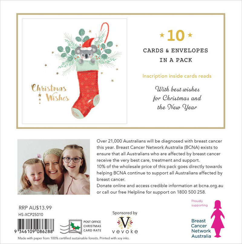 BCNA Christmas Card Pack - Koala Stocking