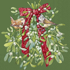 Lunch Napkins - Birds in Mistletoe Green