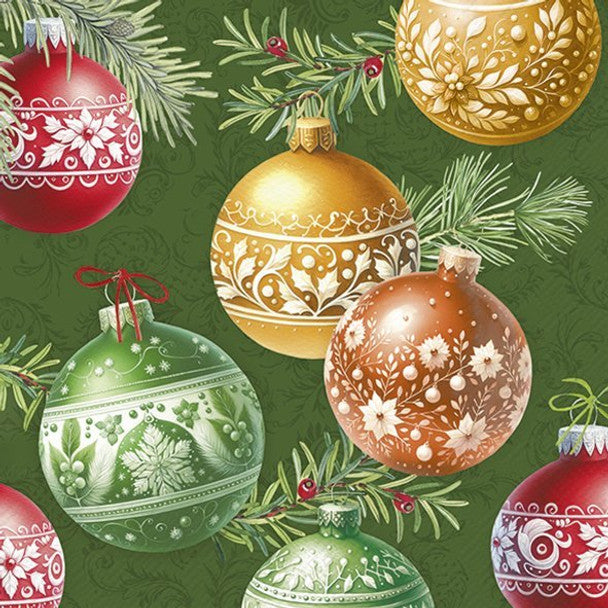 Lunch Napkins - Christmas Bubbles Green