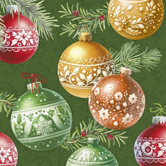 Lunch Napkins - Christmas Bubbles Green