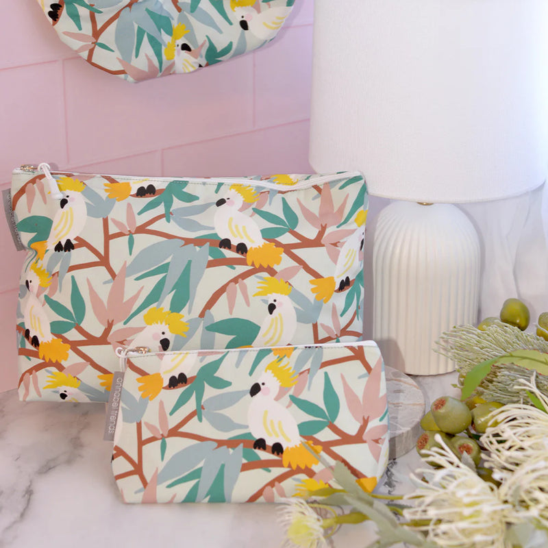 Cotton Cosmetic Bag - Large - White Cockatoos