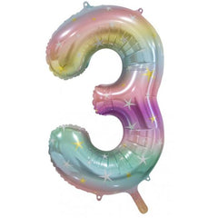 INFLATED 86cm Pastel Rainbow Number Balloons