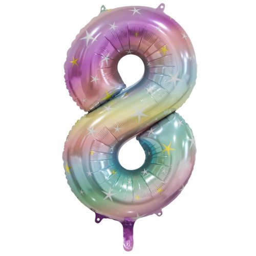INFLATED 86cm Pastel Rainbow Number Balloons