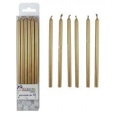 Gold Metallic Slim Candles 120mm
