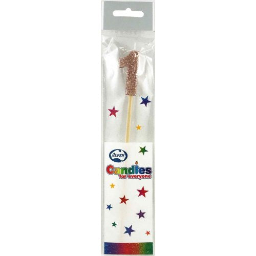 Rose Gold Glitter Numbered Long Stick Candle