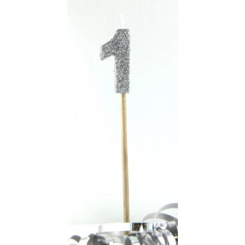 Silver Glitter Numbered Long Stick Candle
