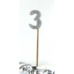 Silver Glitter Numbered Long Stick Candle