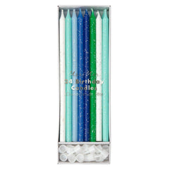 Blue & Green Glitter Candles (Set of 24)