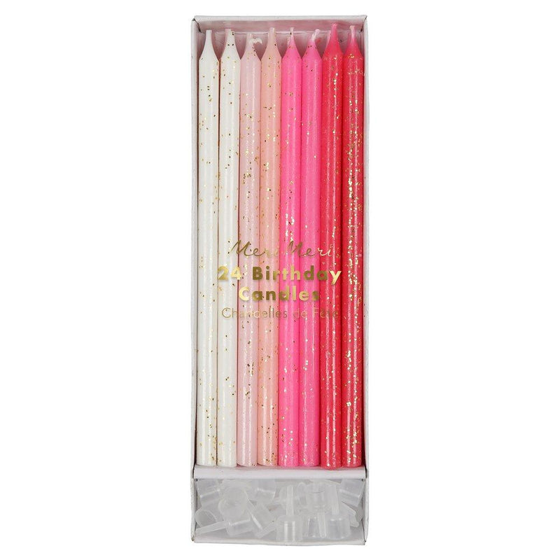 Pink Glitter Candles (Set of 24)