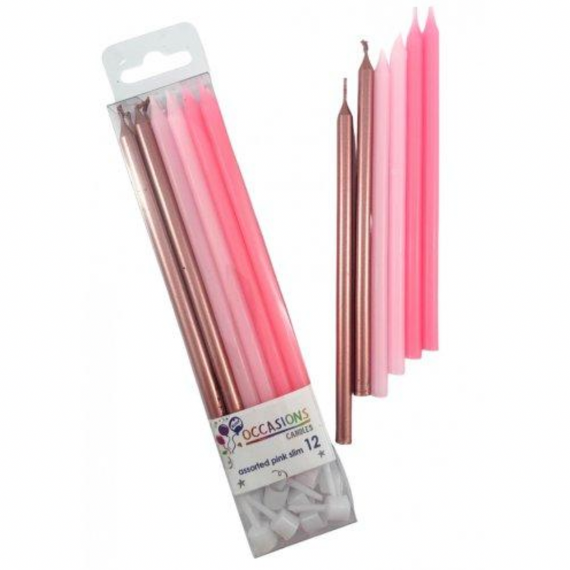 Pink & Metallic Slim Candles 120mm