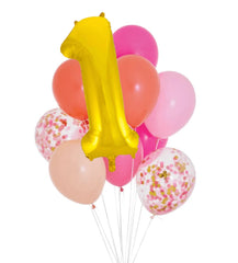 INFLATED Balloon Bunch Pink Shimmer + Gold Number Foil