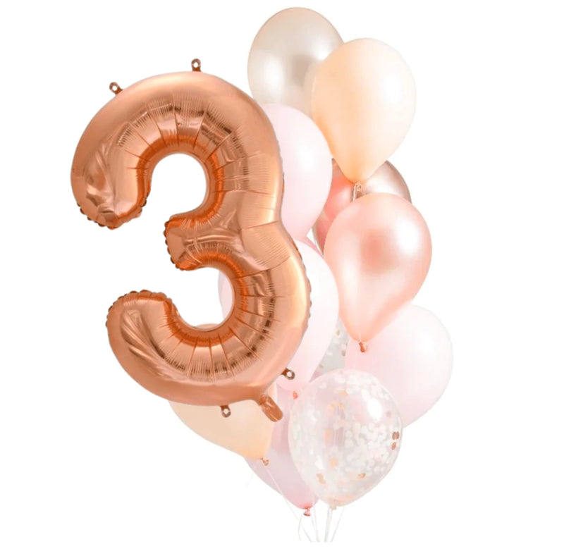 INFLATED Balloon Bunch Blossom + Rose Gold Number Foil