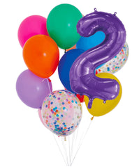 INFLATED Balloon Bunch Rainbow + Purple Foil Number