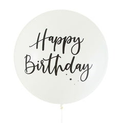 Jumbo Balloon Printed Happy Birthday - White with Black Print